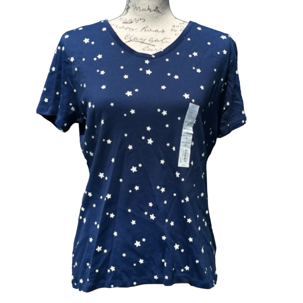 Croft & Barrow white Stars print on Navy Tee size PL